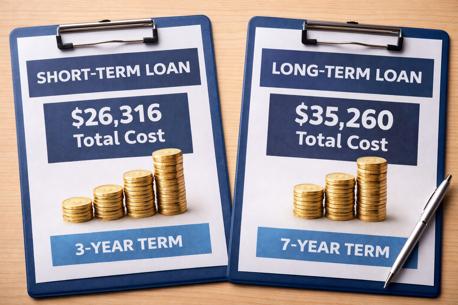 Comparison of short-term and long-term loan total costs
