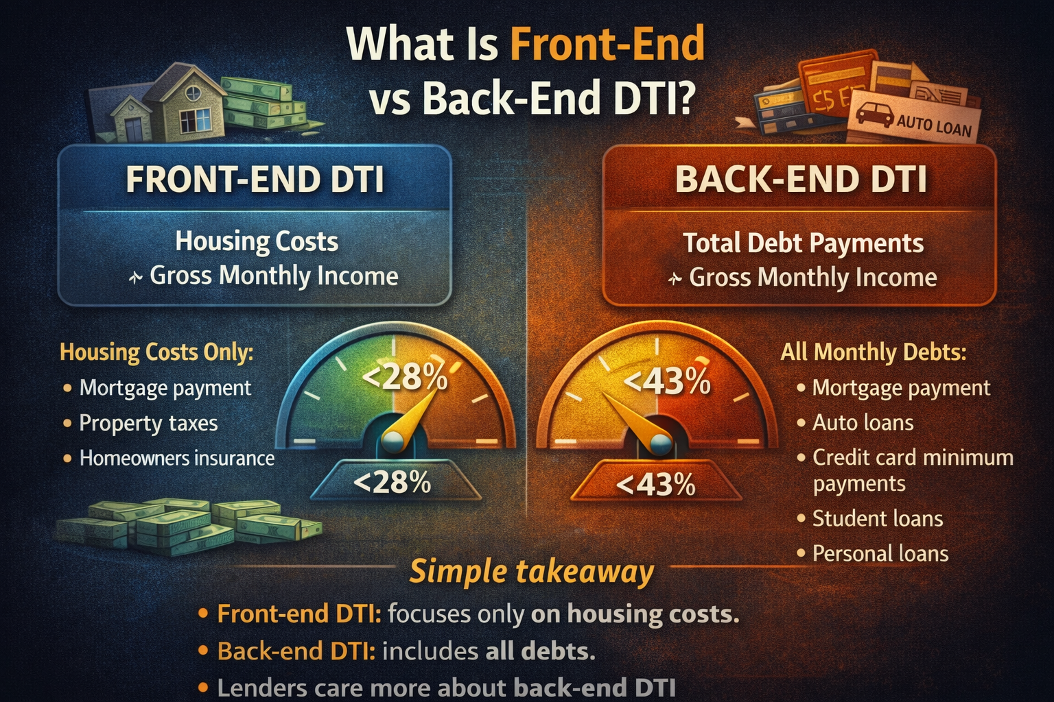 Front-end vs back-end debt-to-income ratio explained